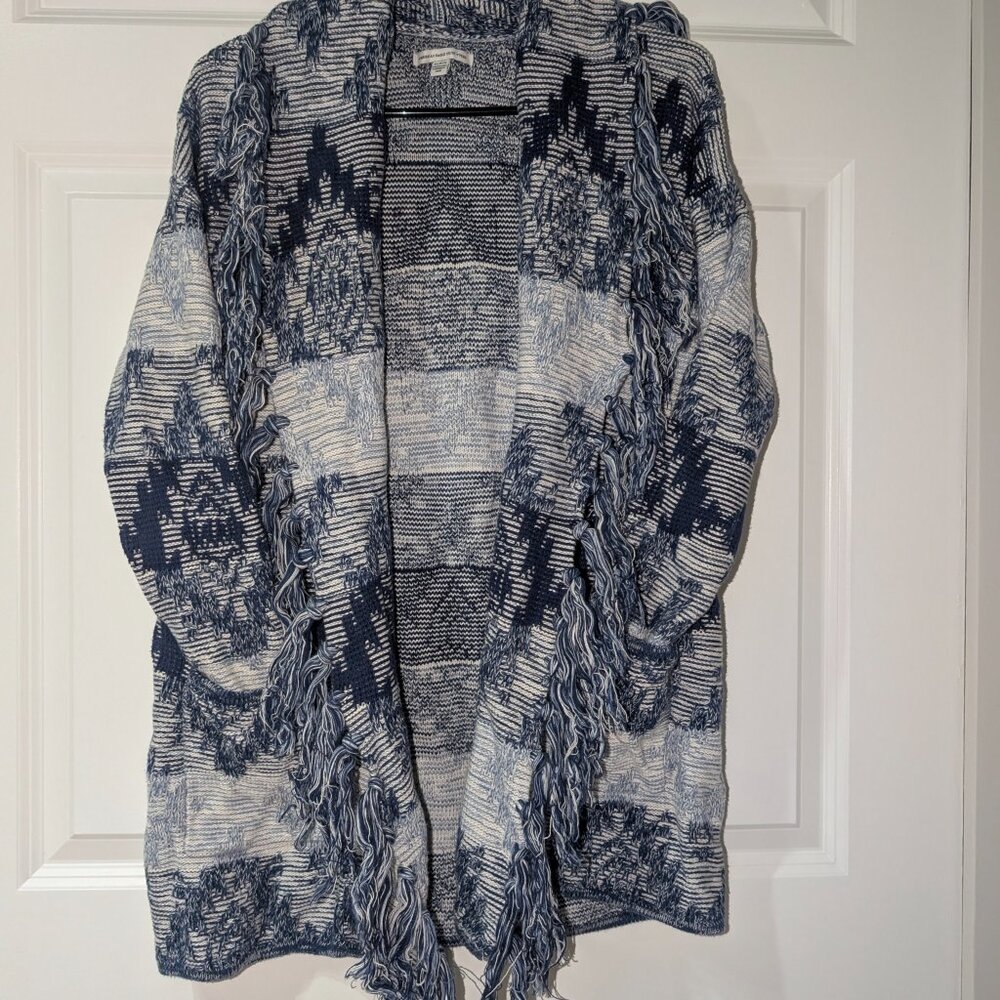 American Eagle Outfitters Blue Fringe Open Front Cardigan Sweater Size Medium